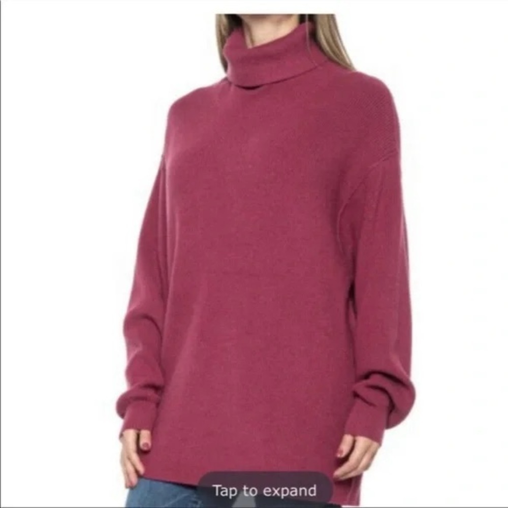 Free People Structured Knit Tunic Turtleneck Pullover Sweater XS Oversized - Picture 2 of 7
